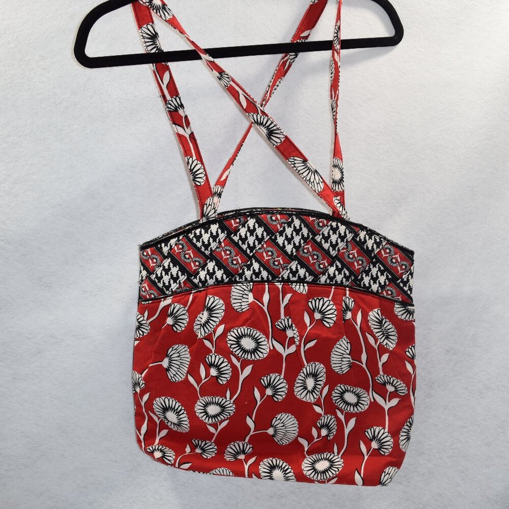 VERA BRADLEY DECO DAISY RED FLORAL TOGGLE TOTE laptop bag, side pouch